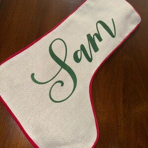 Personalized Christmas Stocking with Red Trim SAM